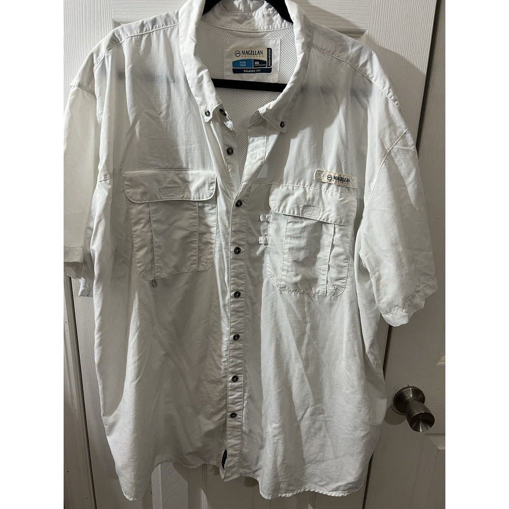 Magellan Fish Gear Shirt Adult 3XL White‎ Angler Fit MagWick Vented Short Sleeve